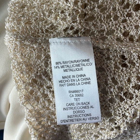 NWOT  bebe Metallic Gold Mini Crochet-Knit Halter A-Line Belted Dress, Size M - Picture 14 of 16